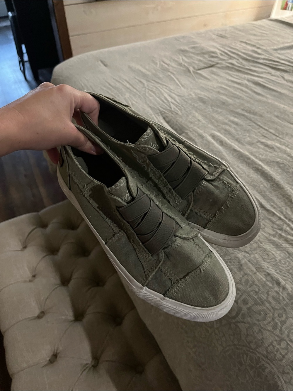 Blowfish Olive Green Canvas Slip-On Sneakers with White Sole